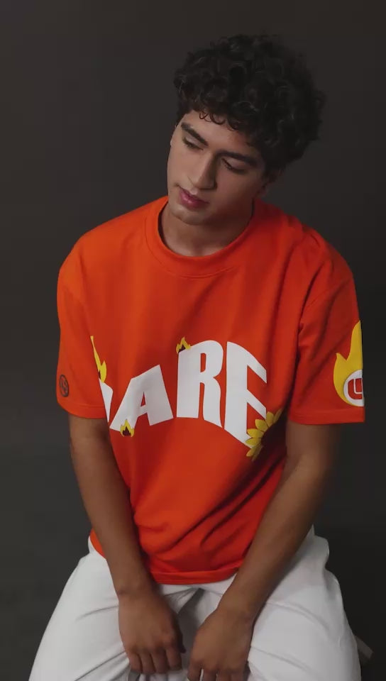 FLAME Premium Unisex Oversized Street Style Boxyfit Terry Cotton T-Shirt - Orange